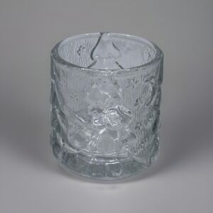 VTG Kig Indonesia Candle Votive Holder Embossed Christmas Tree  Clear Glass